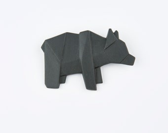 PORCELAIN  BROOCH BEAR/Black porcelain/Porcelain origami/Origami pin/Origami brooch/Porcelain pin/Japaneese origami/Origami bear