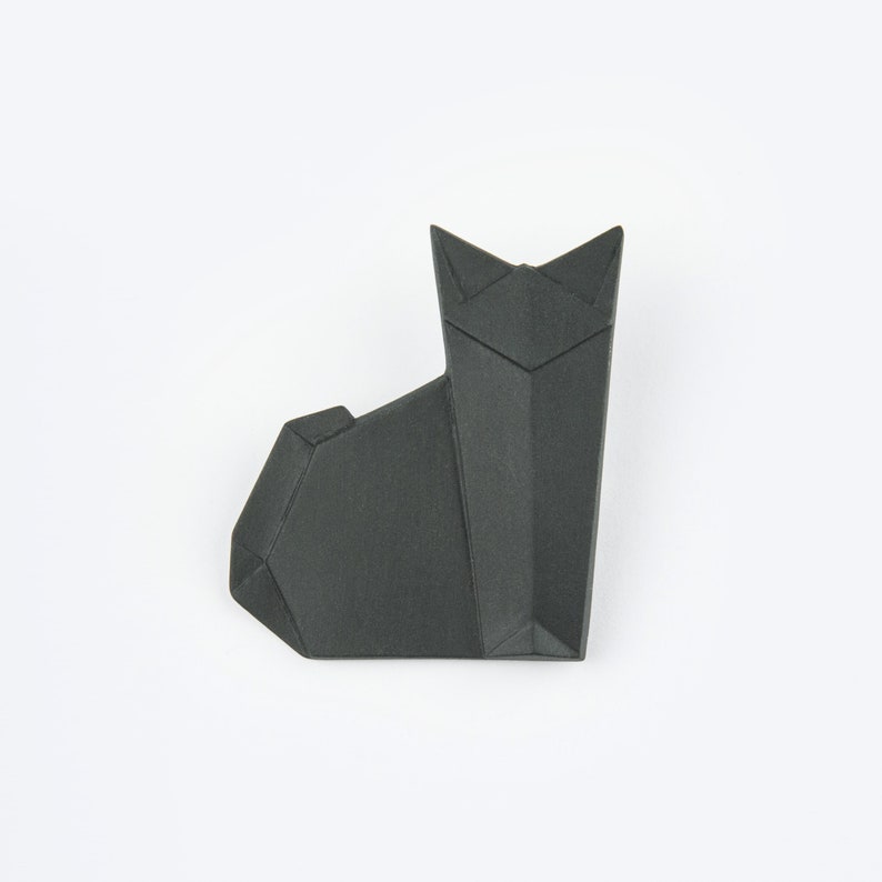 PORCELAIN BROOCH CAT/Black cat brooch/Porcelain origami/Origami cat pin/Origami brooch/Cat brooch pin/Japaneese origami/Cat themed gift image 3
