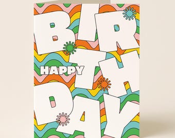 Retro Wavy Lines Birthday Card: Bold Card with Fun Lettering