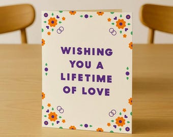 Wishing You a Lifetime of Love - Wedding or Anniversary Card - Colorful Heartfelt Greeting for Couples