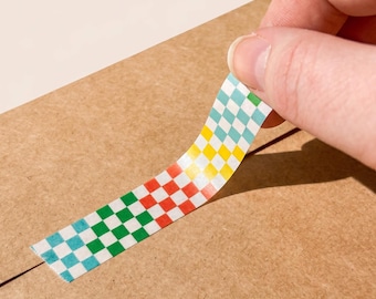 Colorful Checkerboard Washi Tape for Journals, Scrapbooking & Gift Wrapping – Rainbow Check Paper Tape