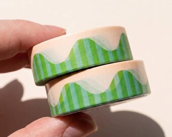 Washi Tape – Blue Green Wavy Stripes – 15mm Matte Paper