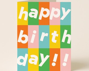 Colorful Modern Birthday Card, Grid Design Greeting for Happy Birthday Wishes & Celebrations