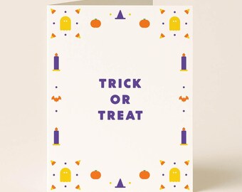 Trick or Treat Halloween Card – Cute Ghosts, Pumpkins, Candy Corn – Spooky Greeting Card for Fall Fun