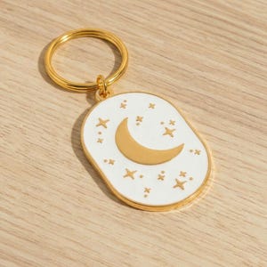 Moon and Stars Celestial Enamel Keychain – Double-Sided Design