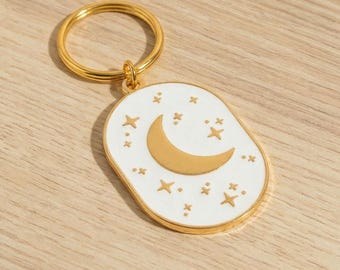Moon and Stars Celestial Enamel Keychain – Double-Sided Design