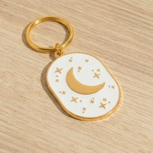 Moon and Stars Keychain – Celestial Keychain for Astrology or Space Lovers – Enamel Double-Sided Gift