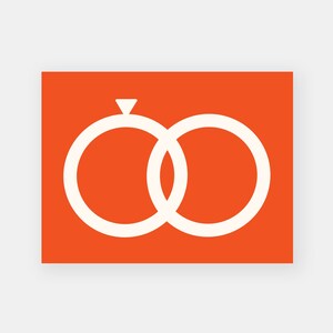 Two Rings - Engagement and Wedding Rings Linked Together. Bold Wedding Card Design