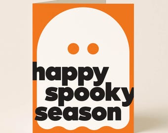 Spooky Season Ghost Card – Cute Halloween Card for Party Invites or Trick or Treat – Funny Ghost Greeting