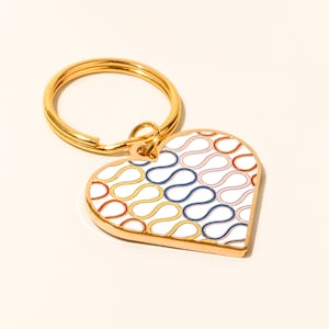 Retro Heart Keychain: Groovy Squiggles Design