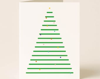 Modern Christmas Tree Card, Colorful Holiday Greeting Card, Simple Christmas Card for Friends Family Coworkers
