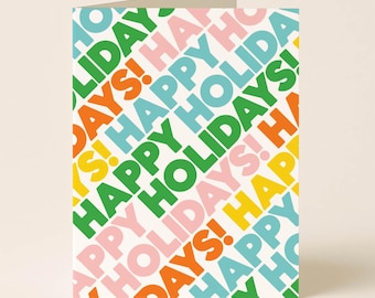 Happy Holidays Card, Colorful Holiday Greeting Card, Modern Christmas Card for Friends Family Coworkers