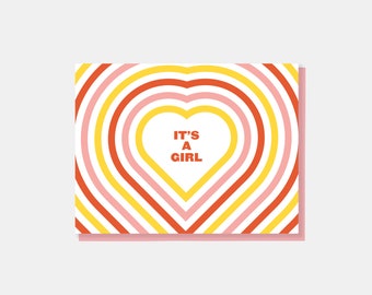 It's a Girl Heart New Baby Greeting Card - Modern Geometric Design - Bright Colors