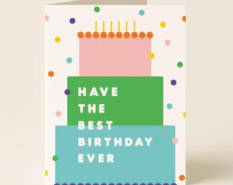 Colorful Cake Birthday Card: Modern Confetti Greeting