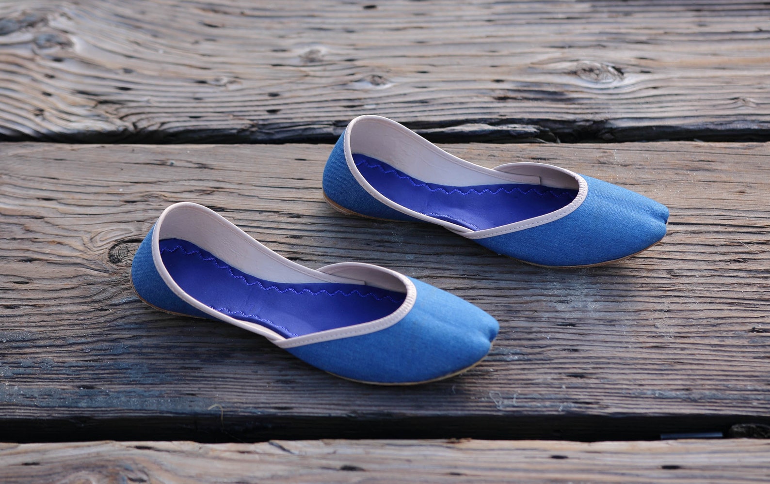 the aghrad by naraam- handmade slip on all leather and cloth ballet flats for women moroccan style khussa demim