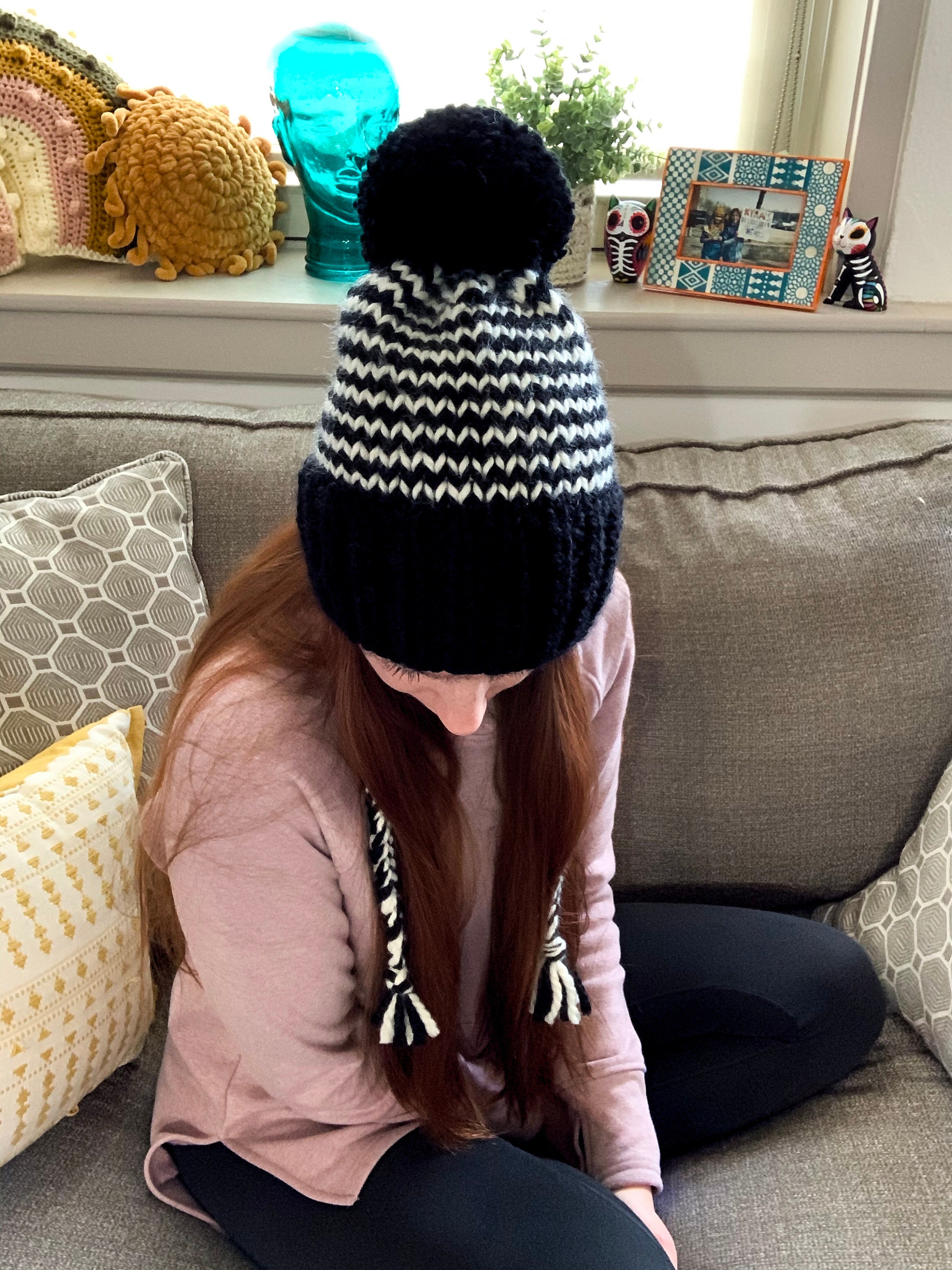 Braided beanie // braided hat // beanie with strings // hat Etsy