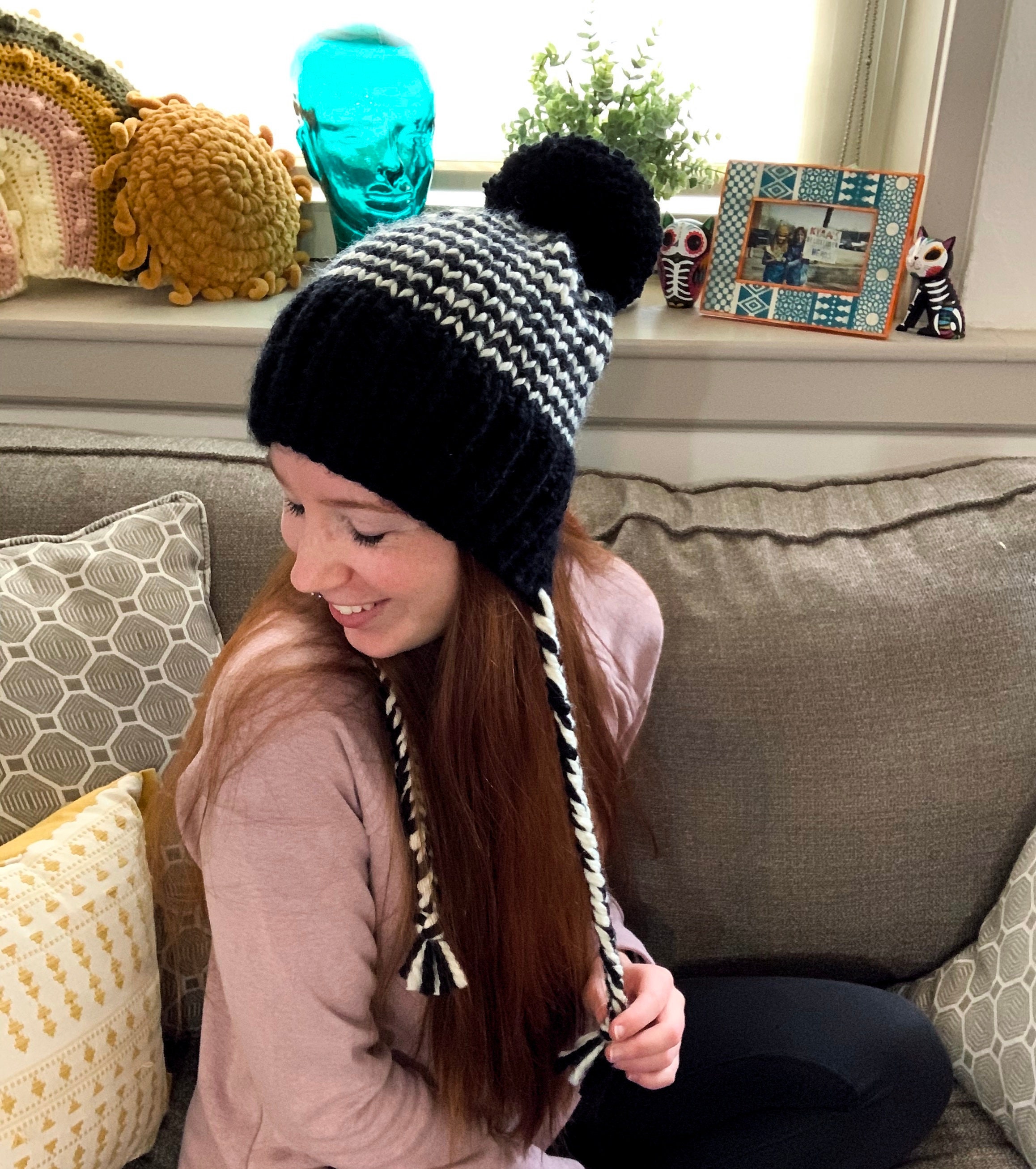 Braided beanie // braided hat // beanie with strings // hat Etsy