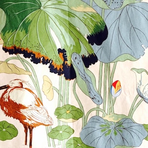 Tissu en lin de créateur « Nympheus » G P & J Baker vintage – Imprimé botanique 1984 – Deux panneaux disponibles – Coloris stone pistache