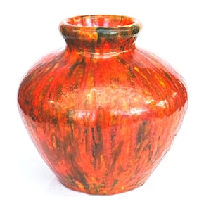 Fiery Orange Mid-Century Modern Hungarian Pottery - Handcrafted Collectible Art Decor, Hódmezővásárhelyi HMV pottery