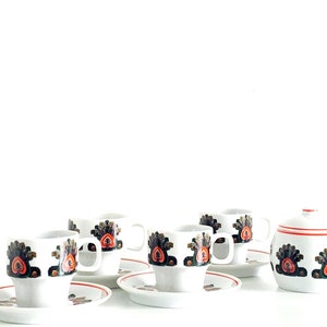 Vintage 1970s Hollohaza Coffee Set – Peacock Feather Design, Made in Hungary