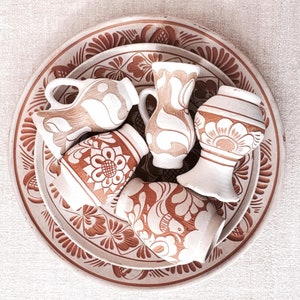 Modern Rustic Korond Pottery Collection - 5 Mini Vases / 2 Plates, Scandinavian Folk Art Style