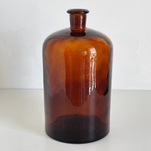 Vintage 70s Amber Glass Pharmacy Jar – Tall Rustic Farmhouse Vase