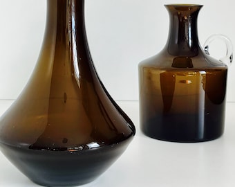 Skandinavisches Design Hellbraunes Glas | Rauchglas Vase Vasen aus den 70er Jahren