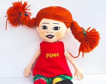 70年代ヴィンテージの「長くつ下のピッピ」ぬいぐるみ：スウェーデン風レトロベビールームデコレーション