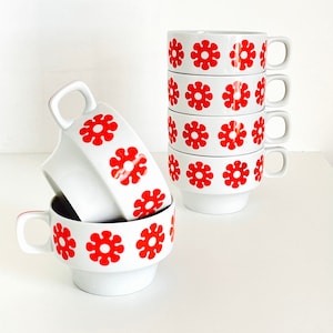 Set of 6 Vintage Pop Art Hoolohaza Tea Cups, Hungarian Porcelain, 1970s Design