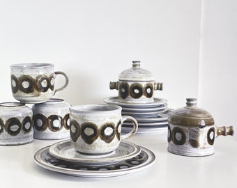 Ceramano Breakfast set for 2 Tique Sepia series,  1970s, West-Germany