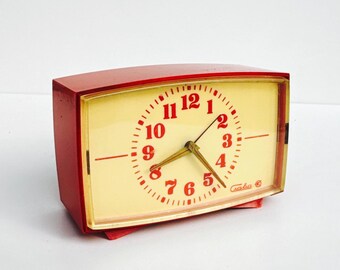 60s Space Age Desk Clock Red Atomic Era Optimism