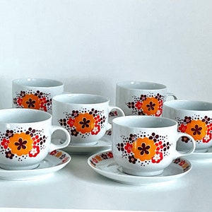 Funky Pop Art Flower Power Hungarian Porcelain Coffee/Tea Set for 6 – 1970s Retro Design
