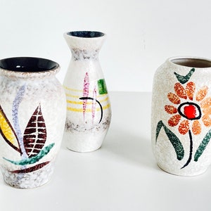 Scheurich Heinz Siery Vases: Mid-Century Modern Hand-Painted German Ceramics Set