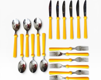 IKEA Grammatik Yellow Cutlery Set 90s Scandinavian Flatware Pop Color Kitchen Decor