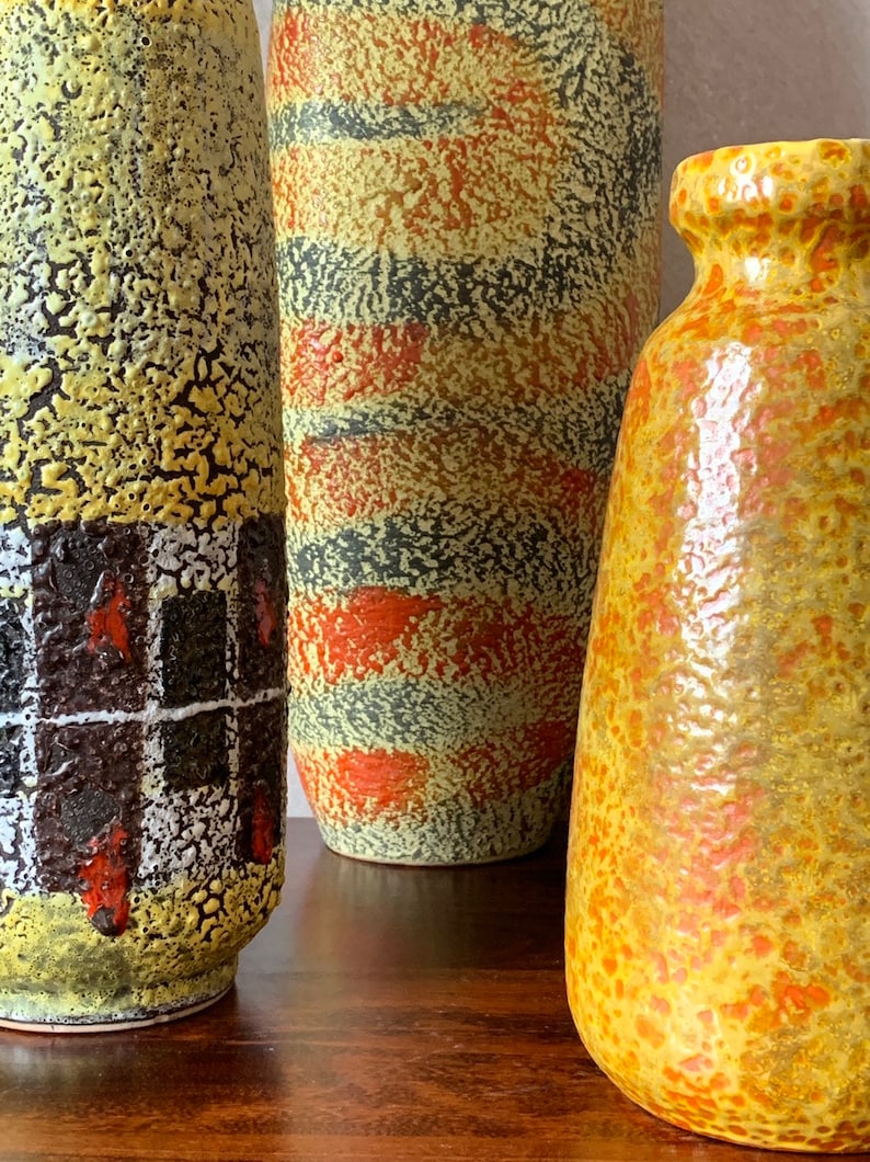 Rectangular floor vase midcentury modern 1960 cracky glaze Etsy