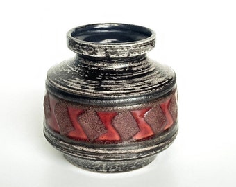 Fat lava ash grey wine red vase, East German VEB Haldensleben Ceramic