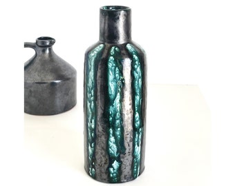 Mid-Century Modern Black Vase: Turquoise Glaze, Hungarian Pottery