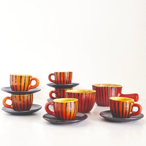 Retro Modern Orange/black  espresso set made by Tofej, Hungary, 70s