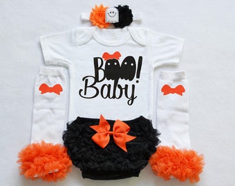 Boo baby halloween baby girl outfit - my first halloween baby girl outfit - baby girl my 1st halloween outfit - baby girl ghost outfit