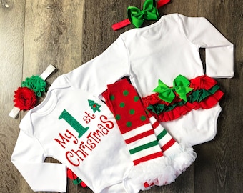 ropa de navidad de las niñas, mi primer traje de la niña de navidad, mi traje de la niña de la primera Navidad, vestido de Navidad de las niñas, romper de Navidad