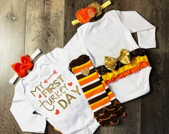 il mio primo vestito da bambina per il giorno del tacchino, il mio primo outfit per bambine di ringraziamento, il mio 1o vestito da bambina di tacchino