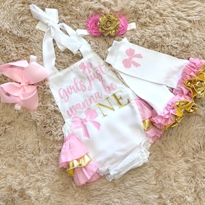 Girls just wanna be one outfit- girls bow 1st birthday outfit - bow first birthday outfit - first birthday outfit - 1st birthday outfit