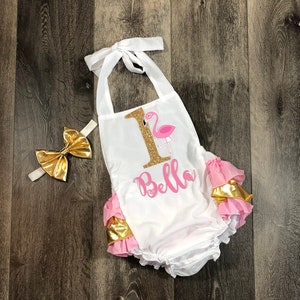 pink and gold flamingo 1st birthday outfit - girls tropical 1st birthday outfit - flamingo 1st birthday theme - tropical 1st birthday theme