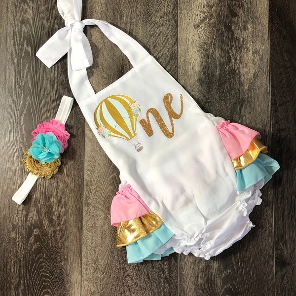 hot air balloon 1st birthday romper - girls balloon 1st birthday outfit - hot air balloon 1st birthday theme -  girls 1st birthday romper