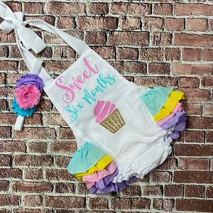 girls cupcake half birthday outfit - cupcake six month birthday romper - cupcake half birthday outfit - girls 6 month birthday outfit