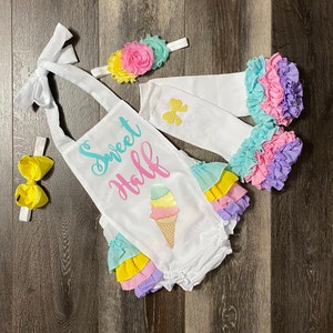 girls ice cream half birthday outfit -girls ice cream six month birthday romper - girls half birthday outfit girl six month birthday outfit