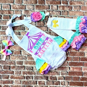 girls circus 1st birthday romper, girls carnival 1st birthday outfit,  girls pastel circus1st birthday, circus first birthday