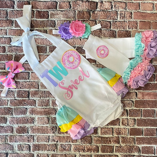 Girls donut 2nd birthday outfit- donut romper - two sweet donut outfit - donut second birthday outfit - donut birthday dress - 2nd birthday