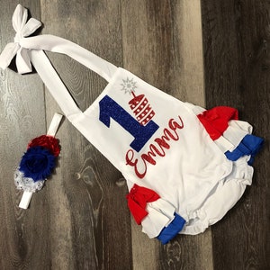girls 4th of July 1st birthday outfit -girls star 1st birthday romper - girls red white and blue 1st birthday outfit -  1st birthday outfit