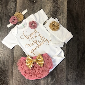 baby girl coming home outfit - brand sparkling  new baby outfit - rose and gold newborn girl coming home outfit - newborn baby girl outfit